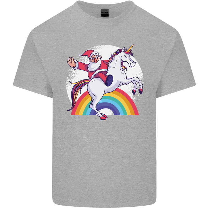 Santa Claus Riding a Unicorn Christmas Xmas Kids T-Shirt Childrens Sports Grey