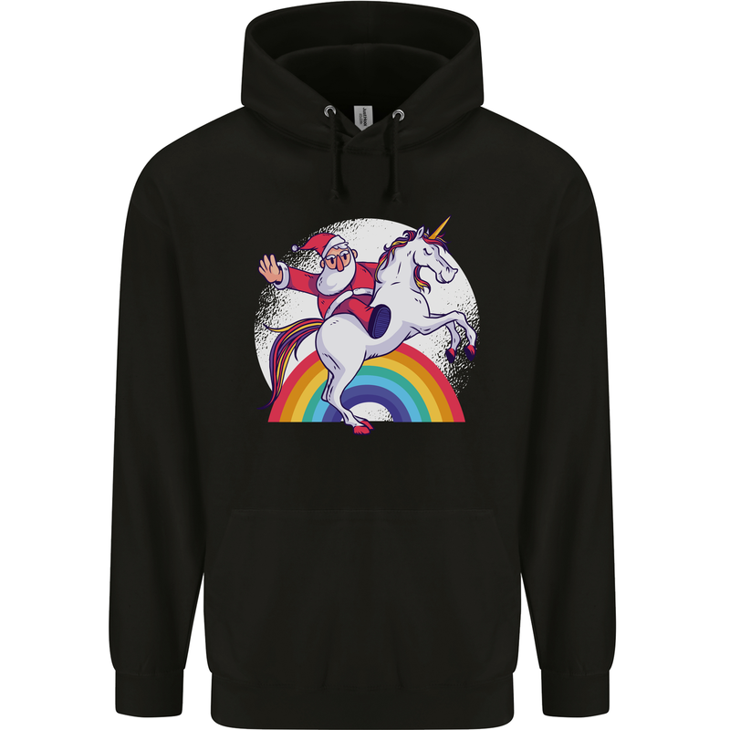 Santa Claus Riding a Unicorn Christmas Xmas Mens 80% Cotton Hoodie Black