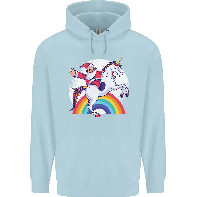 Santa Claus Riding a Unicorn Christmas Xmas Mens 80% Cotton Hoodie Light Blue