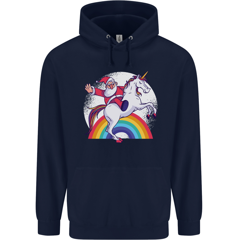 Santa Claus Riding a Unicorn Christmas Xmas Mens 80% Cotton Hoodie Navy Blue