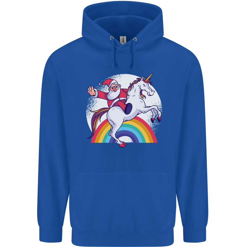 Santa Claus Riding a Unicorn Christmas Xmas Mens 80% Cotton Hoodie Royal Blue