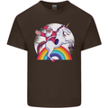 Santa Claus Riding a Unicorn Christmas Xmas Mens Cotton T-Shirt Tee Top Dark Chocolate