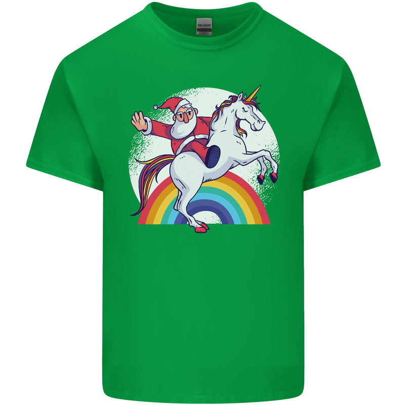 Santa Claus Riding a Unicorn Christmas Xmas Mens Cotton T-Shirt Tee Top Irish Green