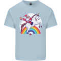 Santa Claus Riding a Unicorn Christmas Xmas Mens Cotton T-Shirt Tee Top Light Blue