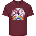 Santa Claus Riding a Unicorn Christmas Xmas Mens Cotton T-Shirt Tee Top Maroon