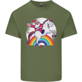 Santa Claus Riding a Unicorn Christmas Xmas Mens Cotton T-Shirt Tee Top Military Green