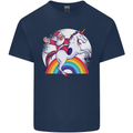 Santa Claus Riding a Unicorn Christmas Xmas Mens Cotton T-Shirt Tee Top Navy Blue