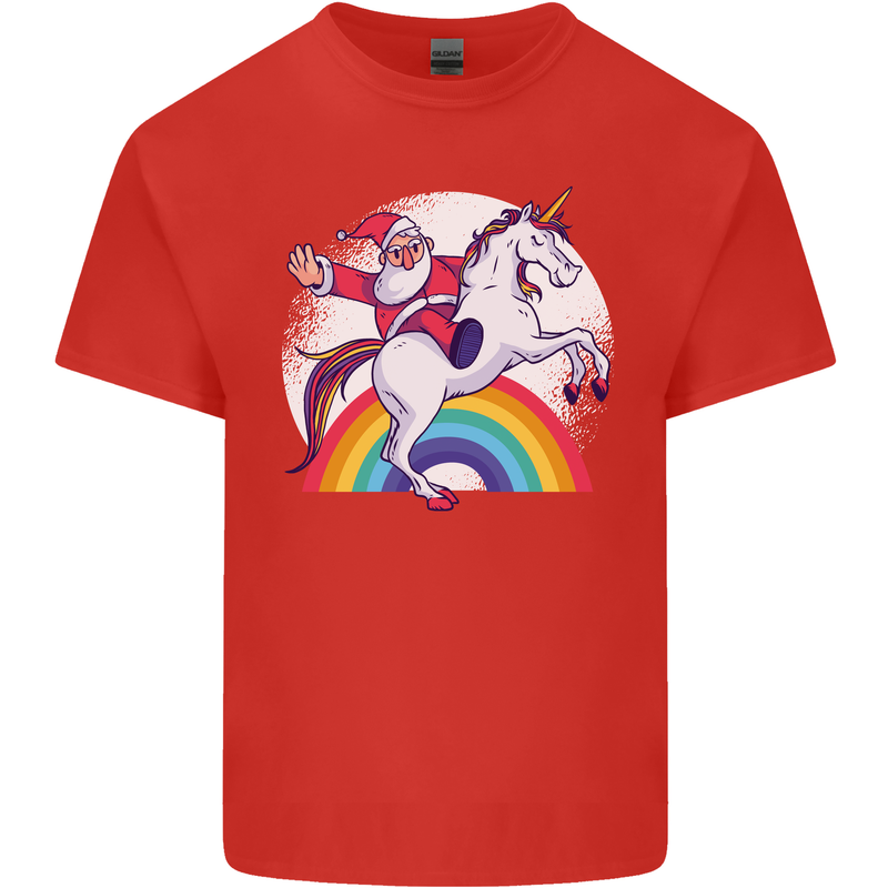 Santa Claus Riding a Unicorn Christmas Xmas Mens Cotton T-Shirt Tee Top Red