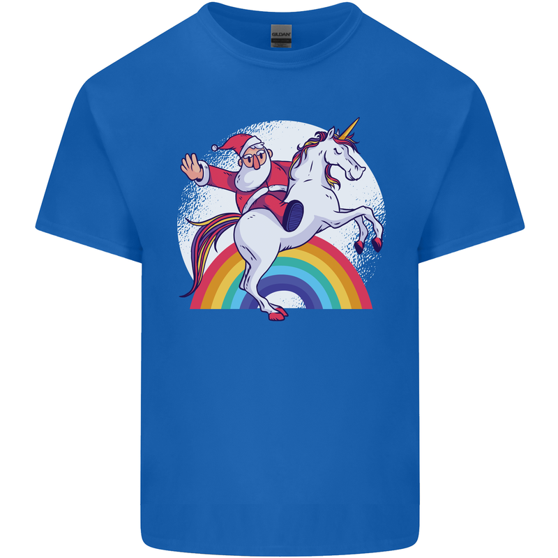 Santa Claus Riding a Unicorn Christmas Xmas Mens Cotton T-Shirt Tee Top Royal Blue