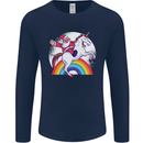 Santa Claus Riding a Unicorn Christmas Xmas Mens Long Sleeve T-Shirt Navy Blue