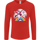 Santa Claus Riding a Unicorn Christmas Xmas Mens Long Sleeve T-Shirt Red