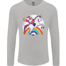 Santa Claus Riding a Unicorn Christmas Xmas Mens Long Sleeve T-Shirt Sports Grey
