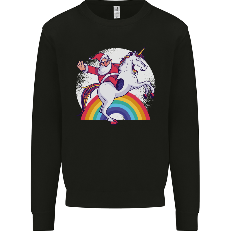 Santa Claus Riding a Unicorn Christmas Xmas Mens Sweatshirt Jumper Black