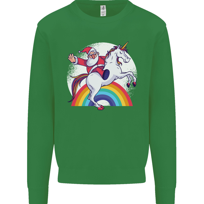 Santa Claus Riding a Unicorn Christmas Xmas Mens Sweatshirt Jumper Irish Green