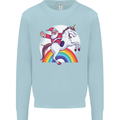 Santa Claus Riding a Unicorn Christmas Xmas Mens Sweatshirt Jumper Light Blue