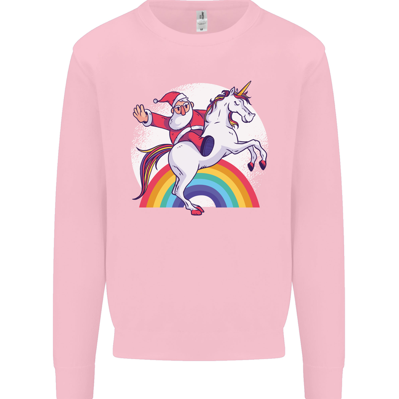 Santa Claus Riding a Unicorn Christmas Xmas Mens Sweatshirt Jumper Light Pink