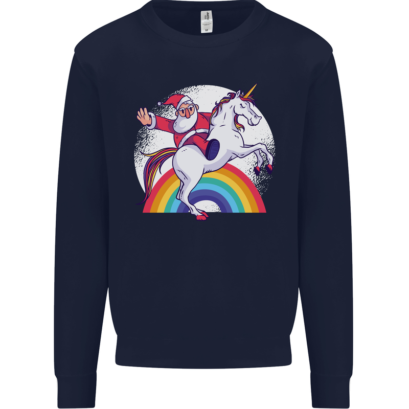 Santa Claus Riding a Unicorn Christmas Xmas Mens Sweatshirt Jumper Navy Blue