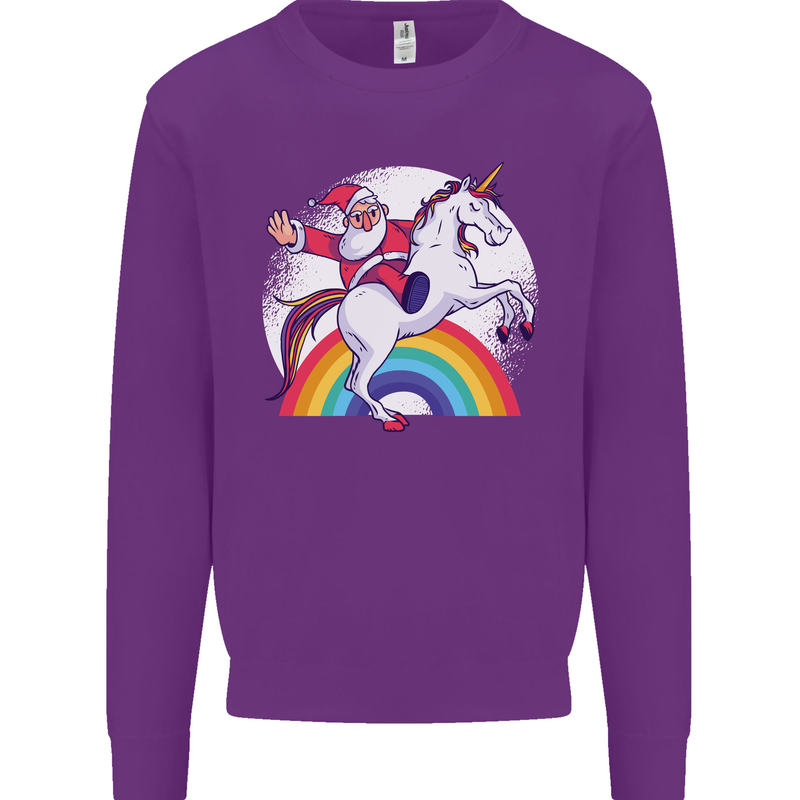 Santa Claus Riding a Unicorn Christmas Xmas Mens Sweatshirt Jumper Purple