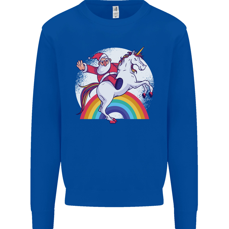 Santa Claus Riding a Unicorn Christmas Xmas Mens Sweatshirt Jumper Royal Blue