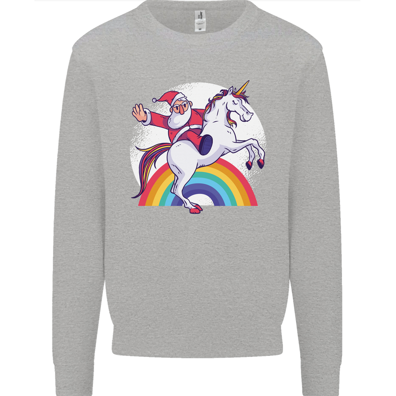 Santa Claus Riding a Unicorn Christmas Xmas Mens Sweatshirt Jumper Sports Grey
