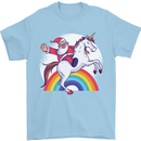 Santa Claus Riding a Unicorn Christmas Xmas Mens T-Shirt 100% Cotton Light Blue