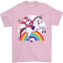 Santa Claus Riding a Unicorn Christmas Xmas Mens T-Shirt 100% Cotton Light Pink