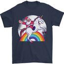 Santa Claus Riding a Unicorn Christmas Xmas Mens T-Shirt 100% Cotton Navy Blue