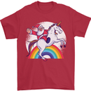 Santa Claus Riding a Unicorn Christmas Xmas Mens T-Shirt 100% Cotton Red