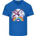 Santa Claus Riding a Unicorn Christmas Xmas Mens V-Neck Cotton T-Shirt Royal Blue
