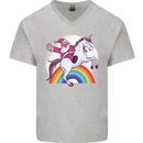 Santa Claus Riding a Unicorn Christmas Xmas Mens V-Neck Cotton T-Shirt Sports Grey