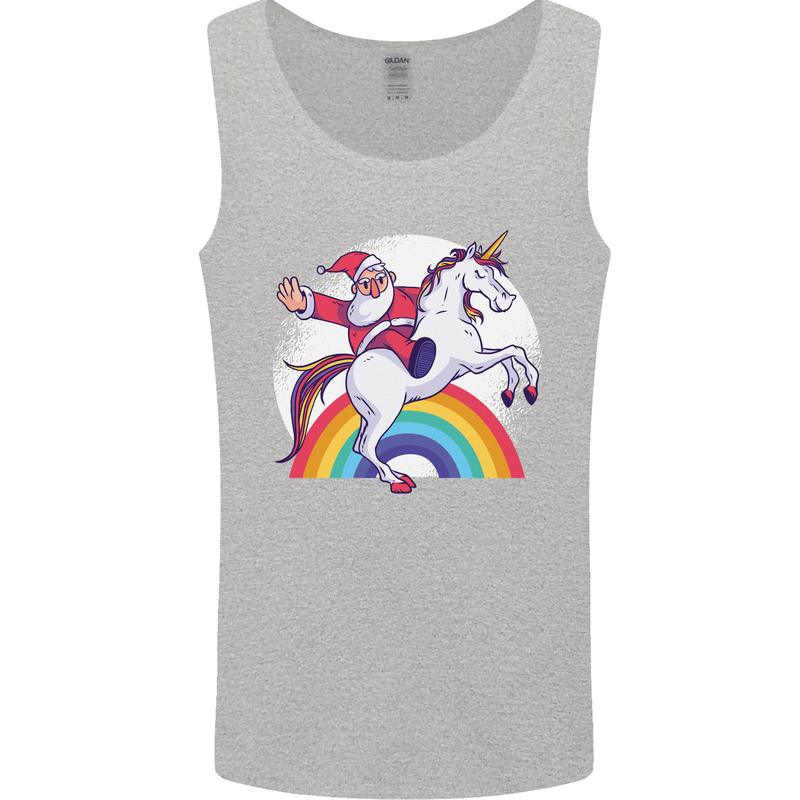 Santa Claus Riding a Unicorn Christmas Xmas Mens Vest Tank Top Sports Grey
