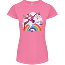 Santa Claus Riding a Unicorn Christmas Xmas Womens Petite Cut T-Shirt Azalea