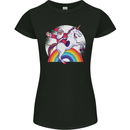Santa Claus Riding a Unicorn Christmas Xmas Womens Petite Cut T-Shirt Black