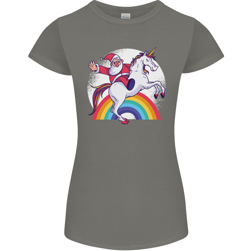 Santa Claus Riding a Unicorn Christmas Xmas Womens Petite Cut T-Shirt Charcoal