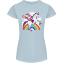 Santa Claus Riding a Unicorn Christmas Xmas Womens Petite Cut T-Shirt Light Blue