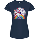Santa Claus Riding a Unicorn Christmas Xmas Womens Petite Cut T-Shirt Navy Blue