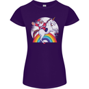 Santa Claus Riding a Unicorn Christmas Xmas Womens Petite Cut T-Shirt Purple