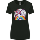 Santa Claus Riding a Unicorn Christmas Xmas Womens Wider Cut T-Shirt Black