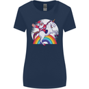Santa Claus Riding a Unicorn Christmas Xmas Womens Wider Cut T-Shirt Navy Blue