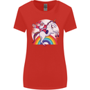 Santa Claus Riding a Unicorn Christmas Xmas Womens Wider Cut T-Shirt Red