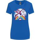 Santa Claus Riding a Unicorn Christmas Xmas Womens Wider Cut T-Shirt Royal Blue