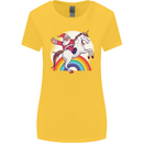 Santa Claus Riding a Unicorn Christmas Xmas Womens Wider Cut T-Shirt Yellow