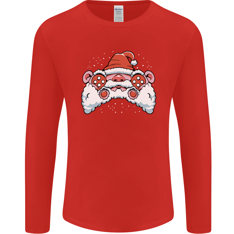 Santa Controller Video Games Gaming Joypad Xmas Mens Long Sleeve T-Shirt Red
