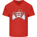 Santa Controller Video Games Gaming Joypad Xmas Mens V-Neck Cotton T-Shirt Red