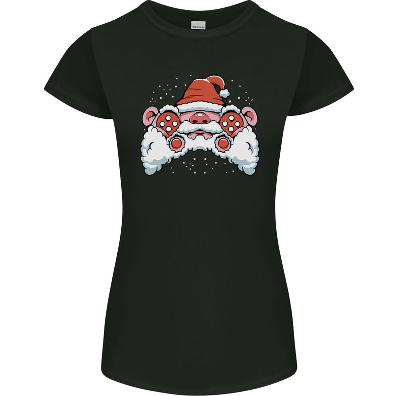 Santa Controller Video Games Gaming Joypad Xmas Womens Petite Cut T-Shirt Black