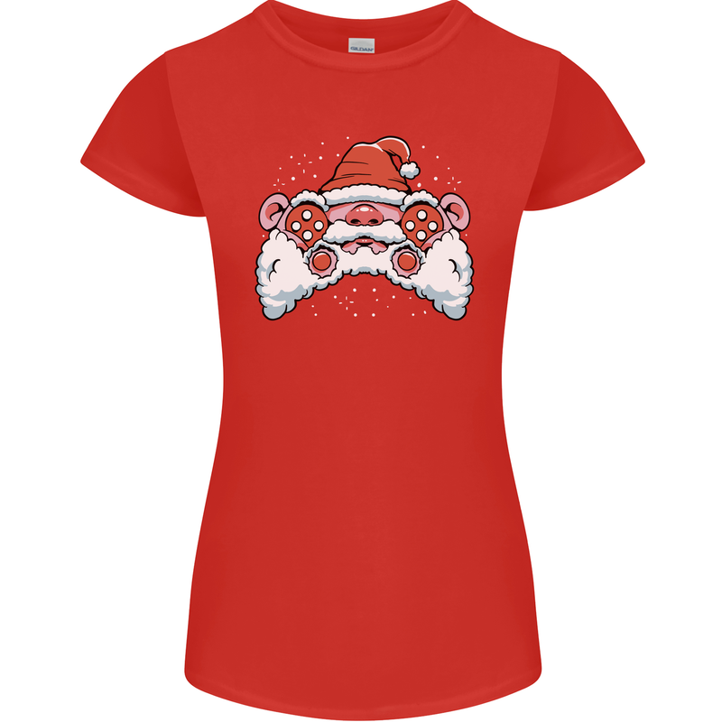 Santa Controller Video Games Gaming Joypad Xmas Womens Petite Cut T-Shirt Red