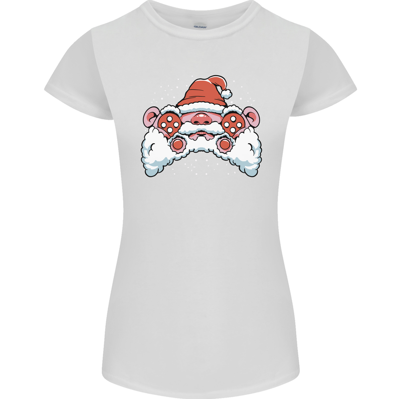 Santa Controller Video Games Gaming Joypad Xmas Womens Petite Cut T-Shirt White