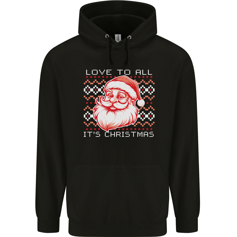 Santa Love to All Funny Christmas Xmas Childrens Kids Hoodie Black