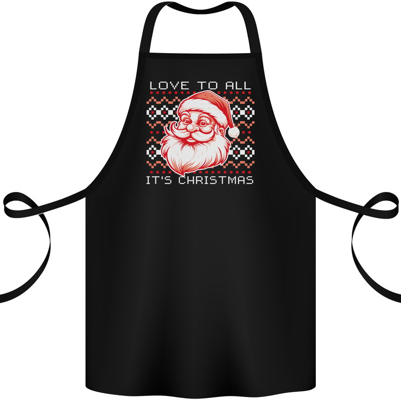 Santa Love to All Funny Christmas Xmas Cotton Apron 100% Organic Black
