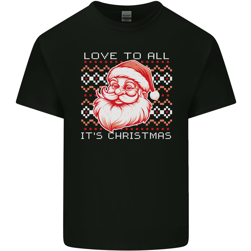 Santa Love to All Funny Christmas Xmas Mens Cotton T-Shirt Tee Top Black